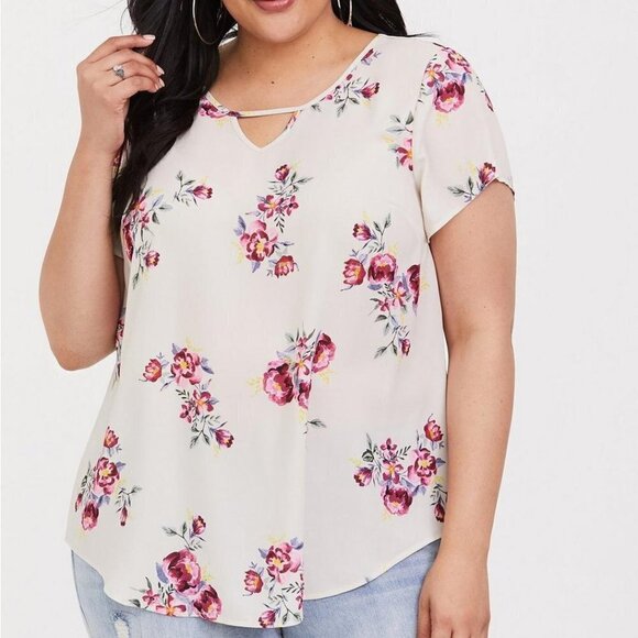Torrid Georgette Keyhole Floral Short Sleeve Blouse Size 1 - Picture 1 of 11